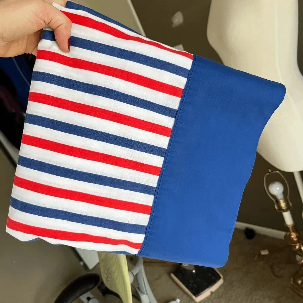VTG Pequot Nautical Stripe Sheet Set Full Coastal Preppy USA Muslin